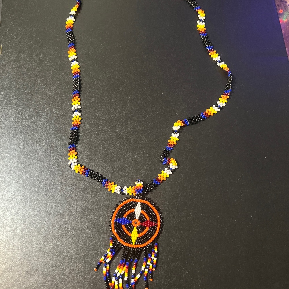 Handcrafted Native American Beaded Necklace with Multicolor Design
